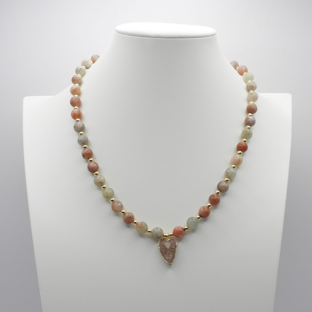 Oregon Sunstone & Peach Moonstone Heart Necklace