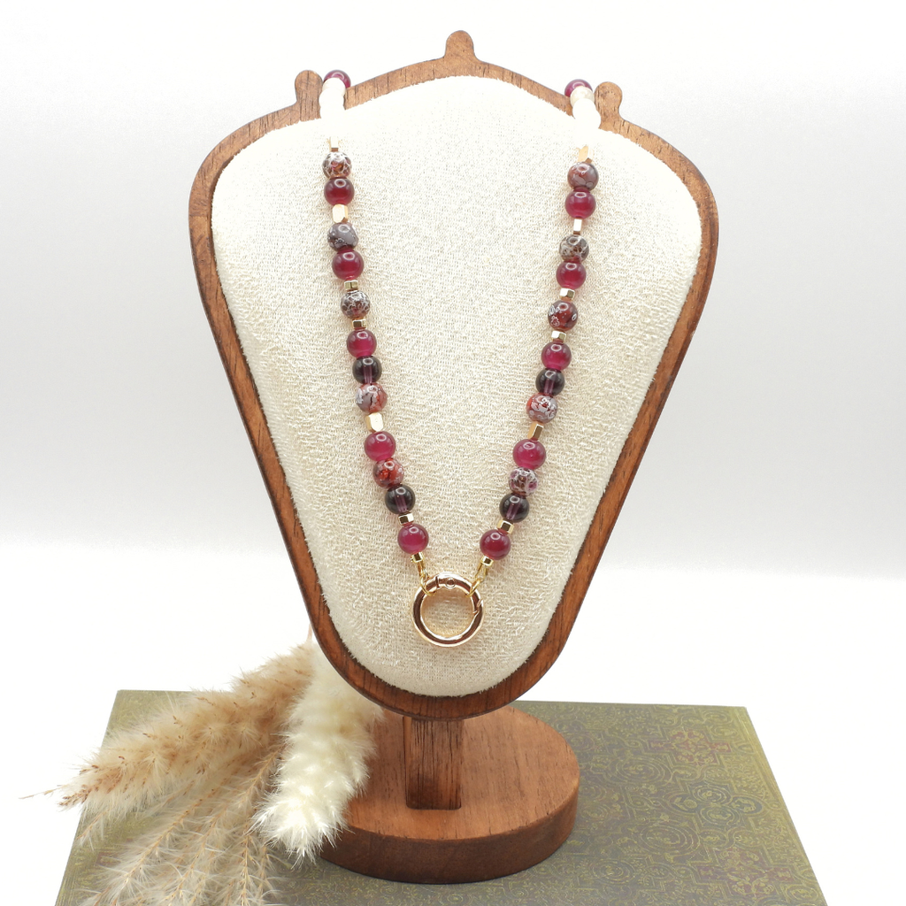 Violet Glass & Pink Aventurine Beaded Necklace