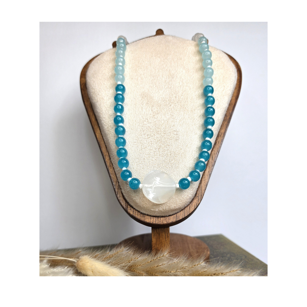 Ombre Glass Bead Necklace with Acrylic Charm