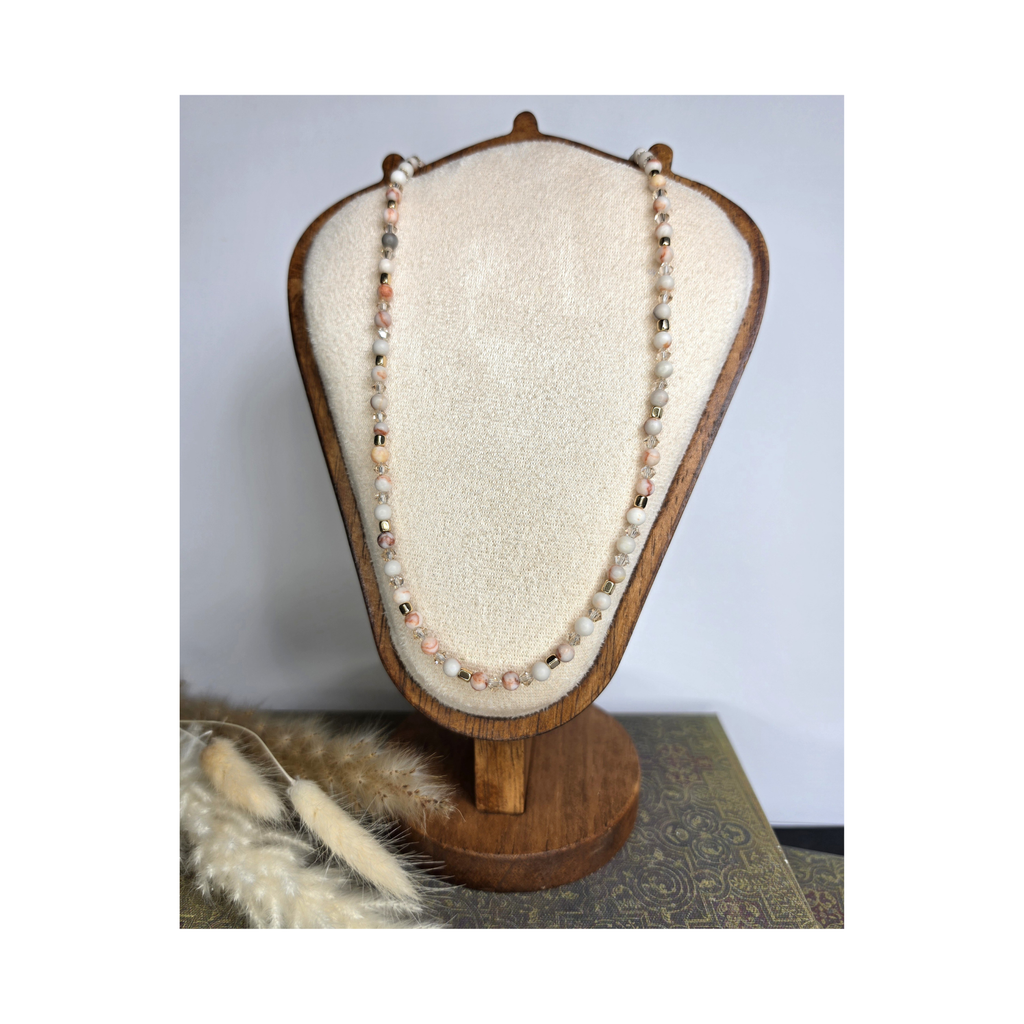 Red Network Jasper & Bicone Crystal Glass Necklace