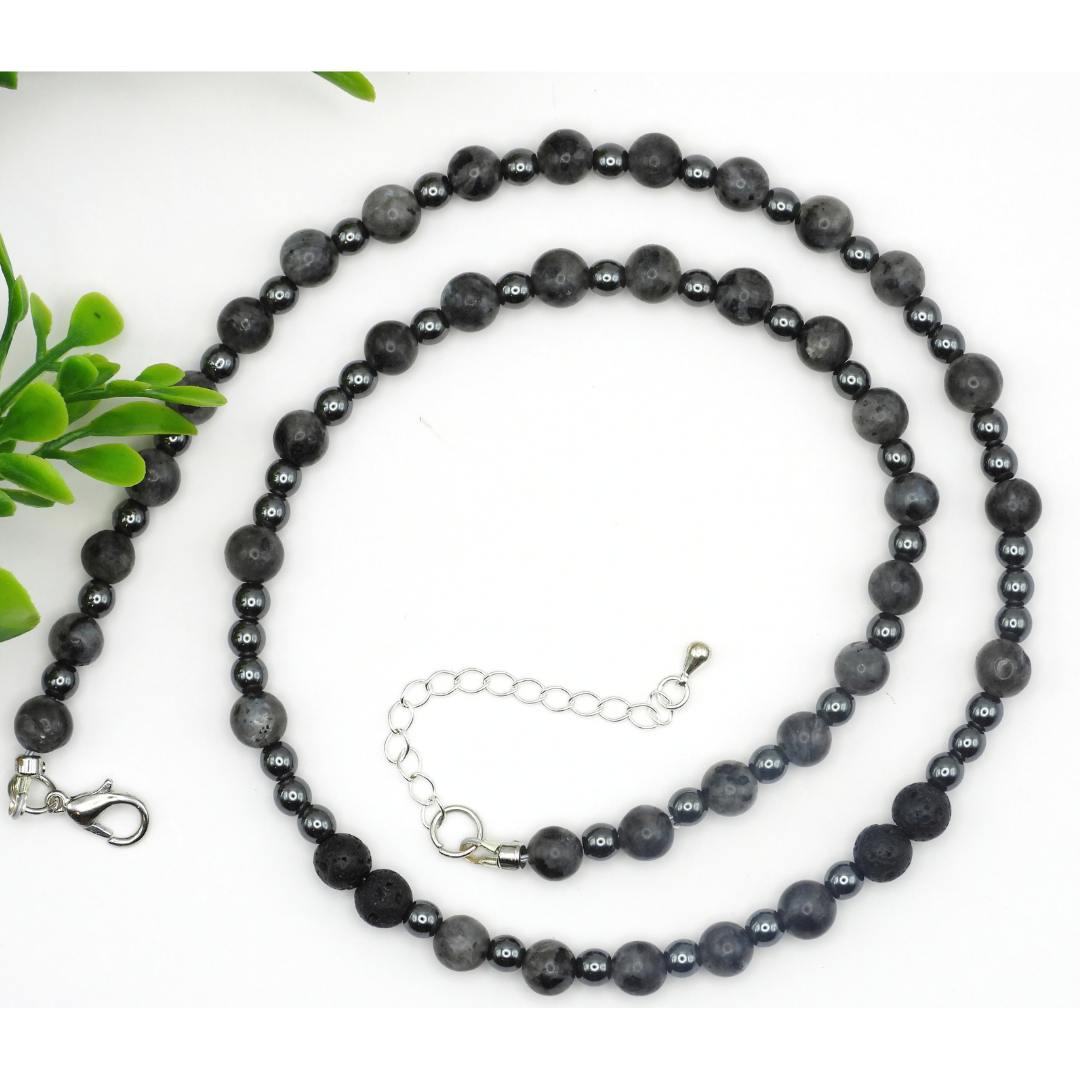Labradorite & Lava Stone Beaded Necklace