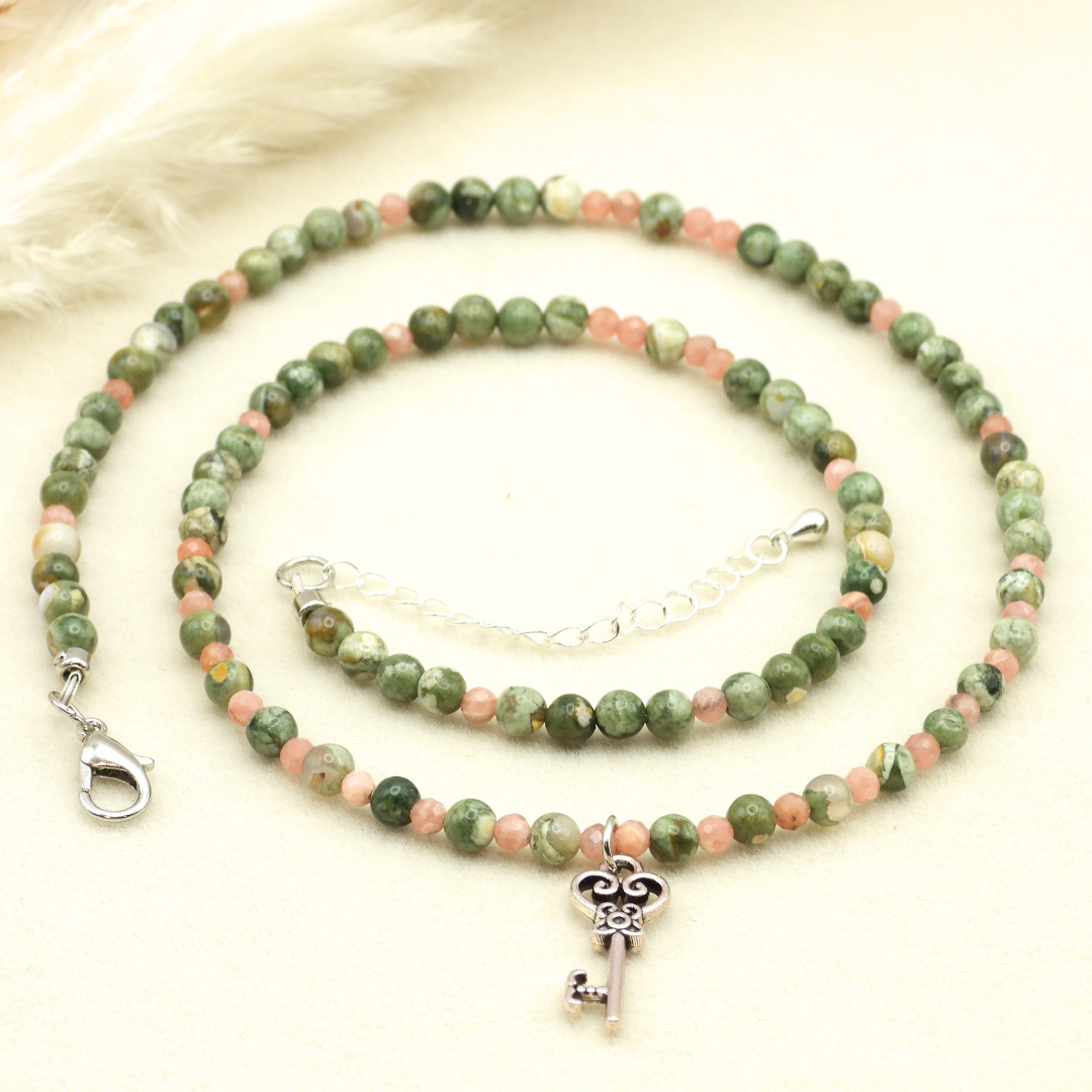Rhyolite & Rhodochrosite Key Necklace