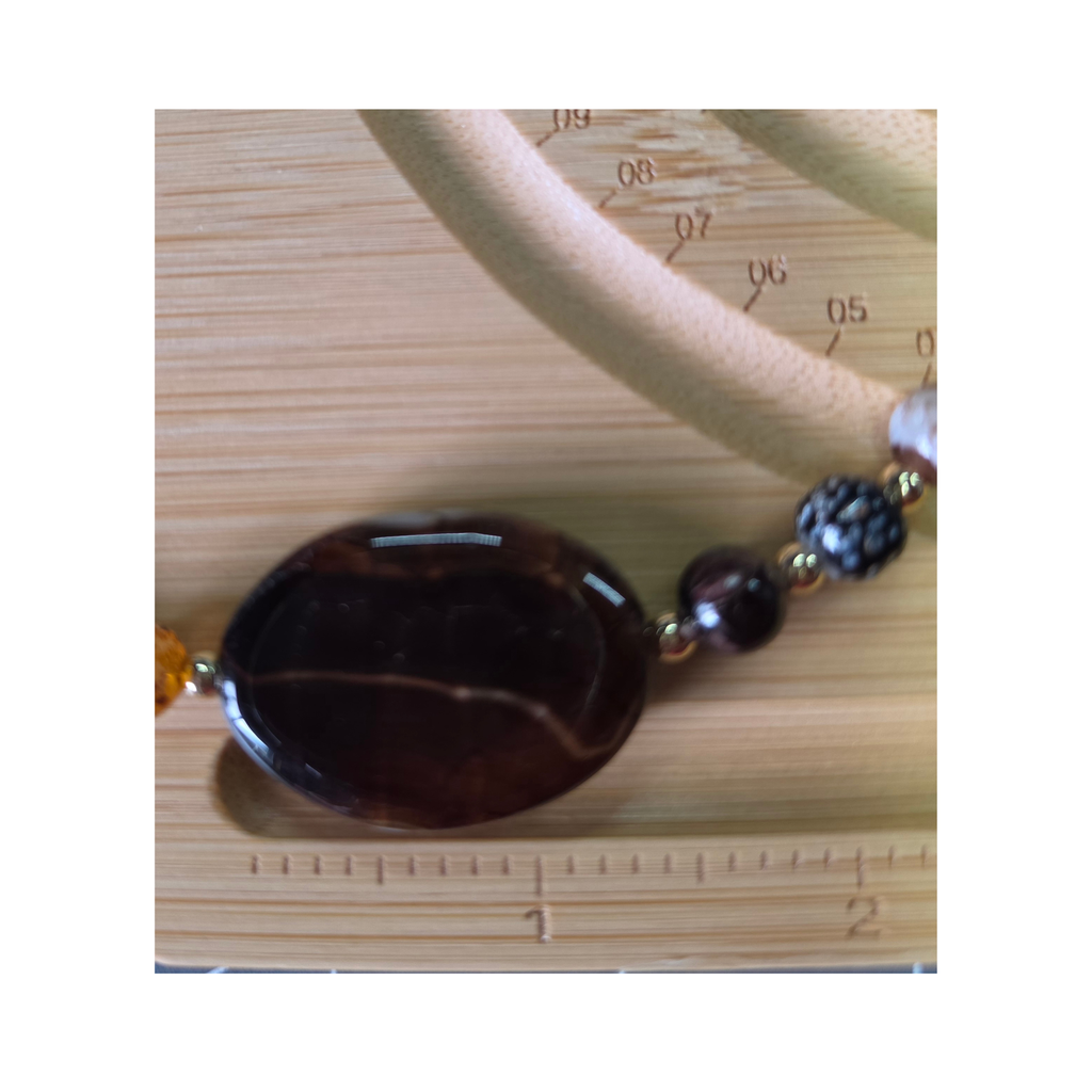 Australian Zebra Jasper & Brown Glass Beads with Brown Agate Focal Necklace