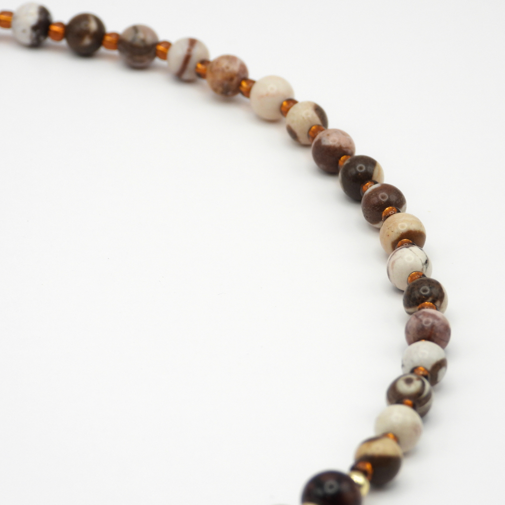 Australian Zebra Jasper & Brown Glass Beads with Brown Agate Focal Necklace