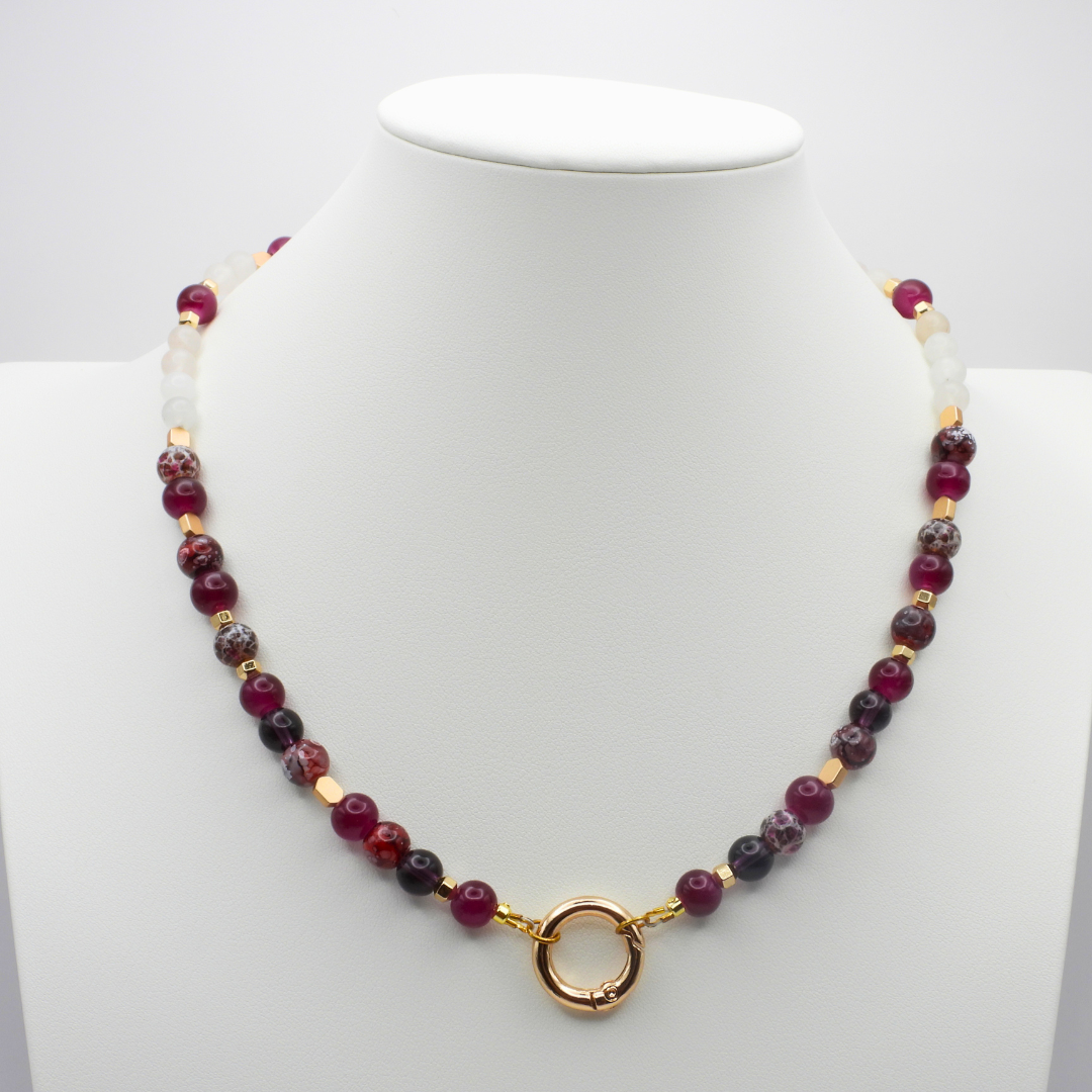 Violet Glass & Pink Aventurine Beaded Necklace
