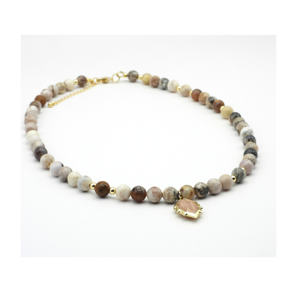 Smoky Dendritic Opal & Peach Moonstone Necklace