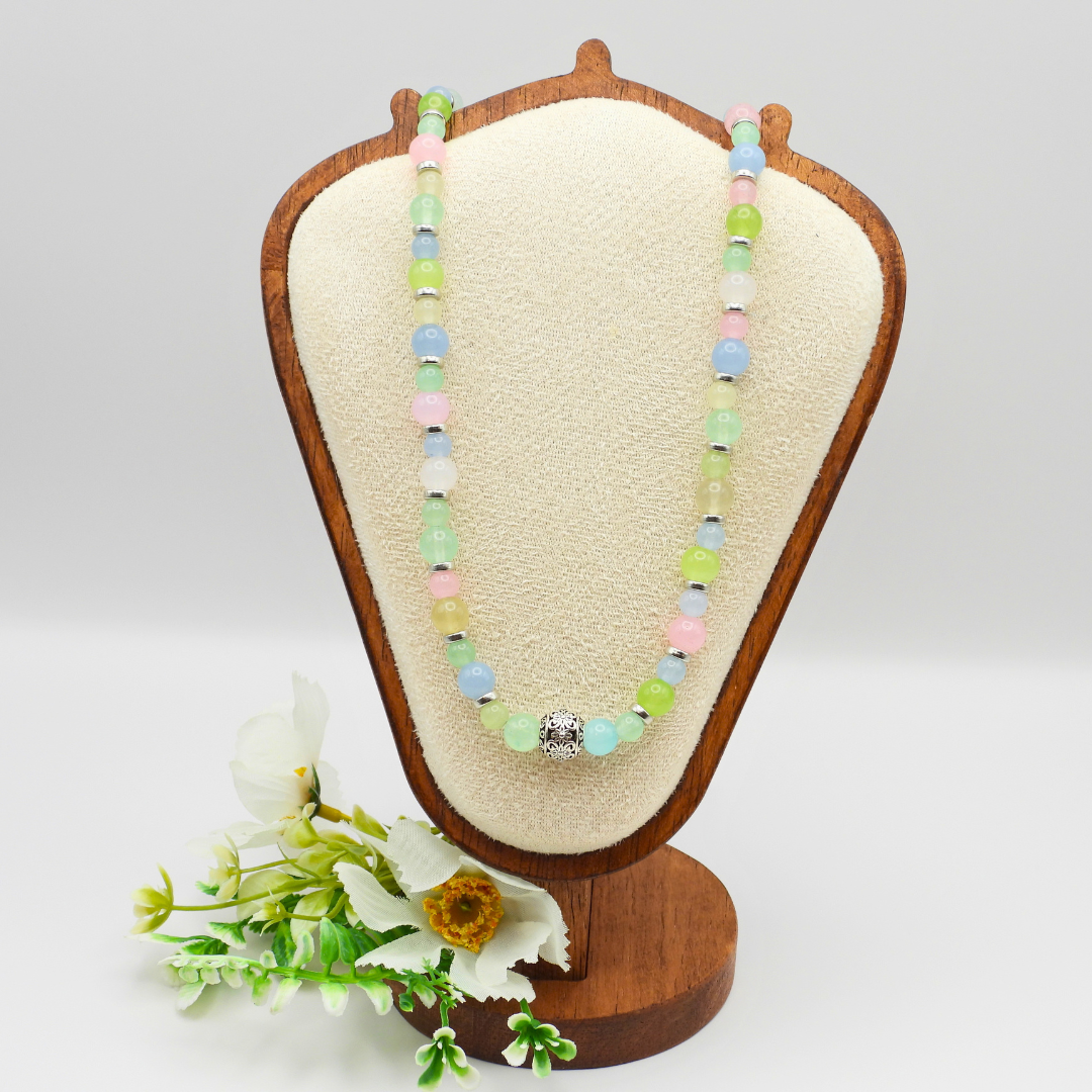 Dyed Pastel Quartz & Silver Rondelle Necklace