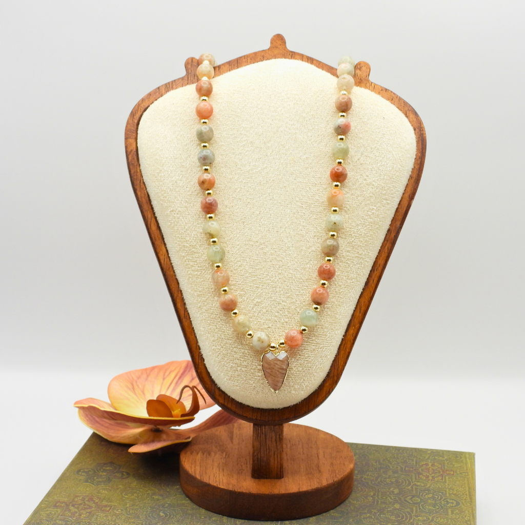 Oregon Sunstone & Peach Moonstone Heart Necklace
