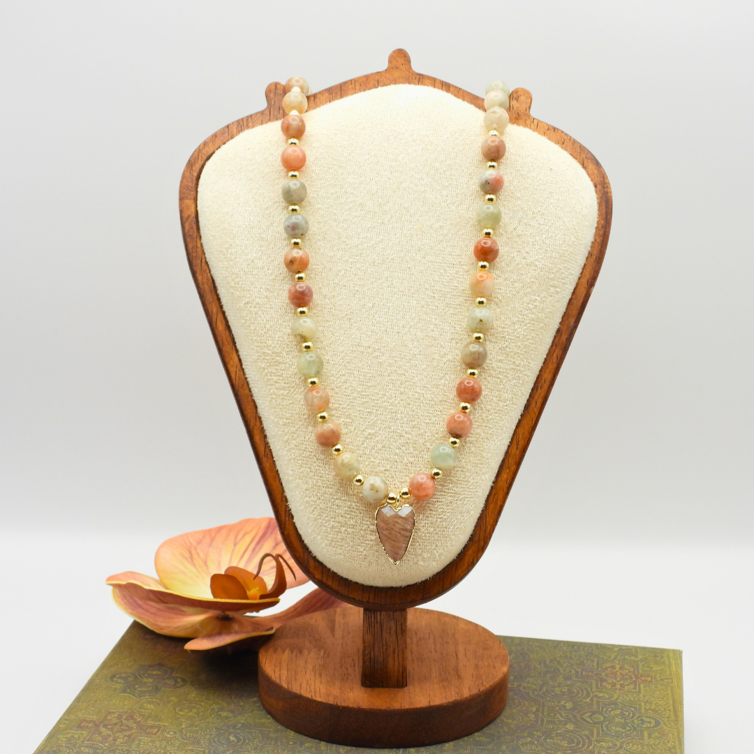 Oregon Sunstone & Peach Moonstone Heart Necklace