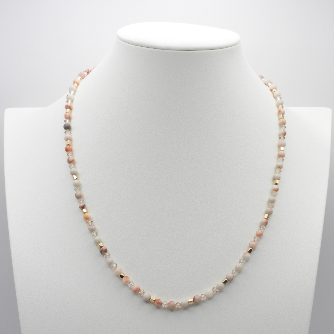 Red Network Jasper & Crystal Glass Necklace