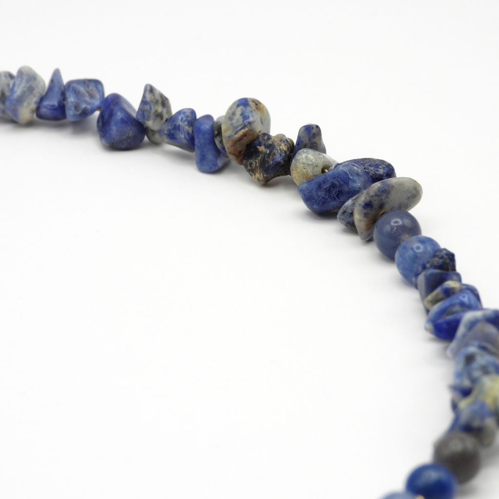 Blue Aventurine & Sodalite Chip Necklace with Gold Crescent Moon