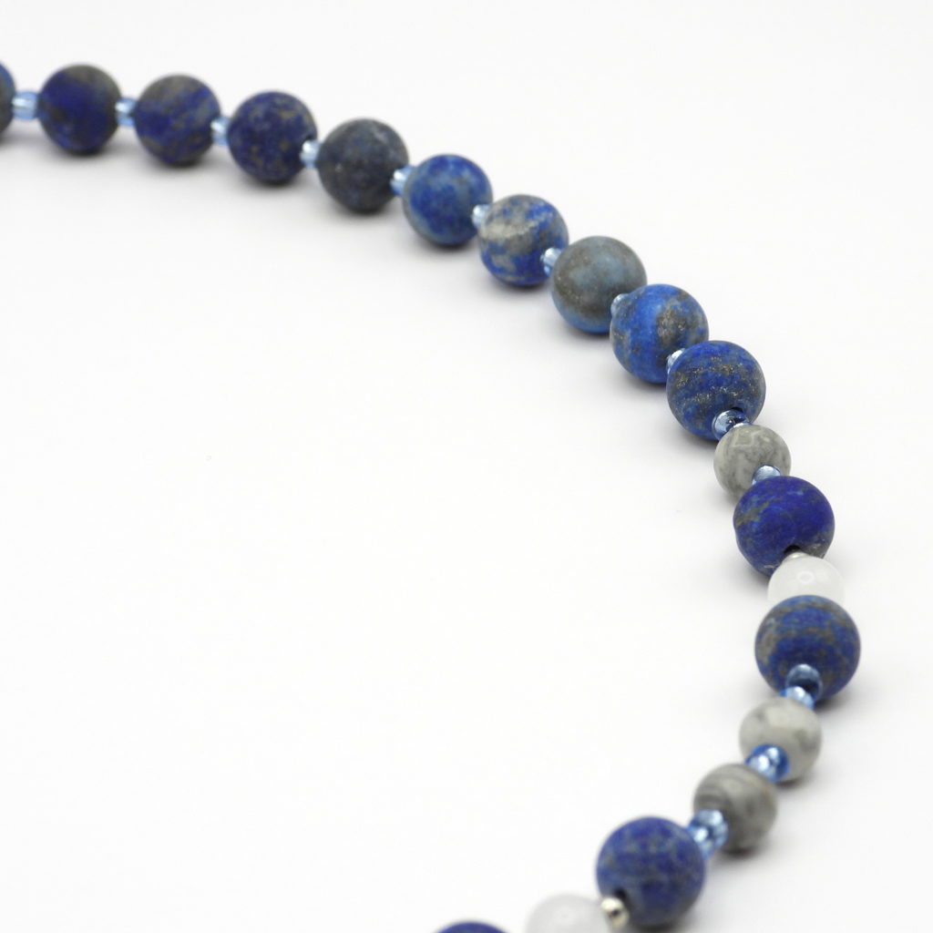 Denim Lapis, Clear Quartz & Map Jasper Beaded Necklace