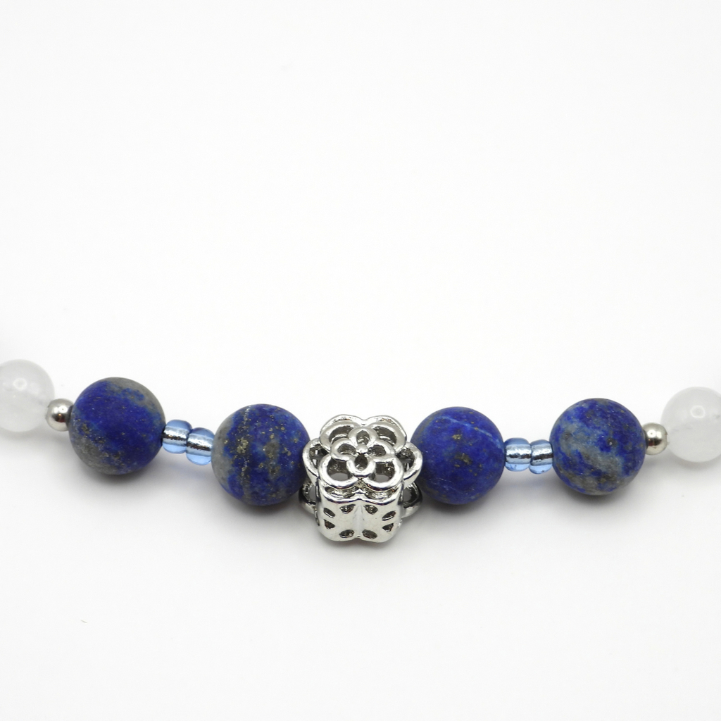 Denim Lapis, Clear Quartz & Map Jasper Beaded Necklace