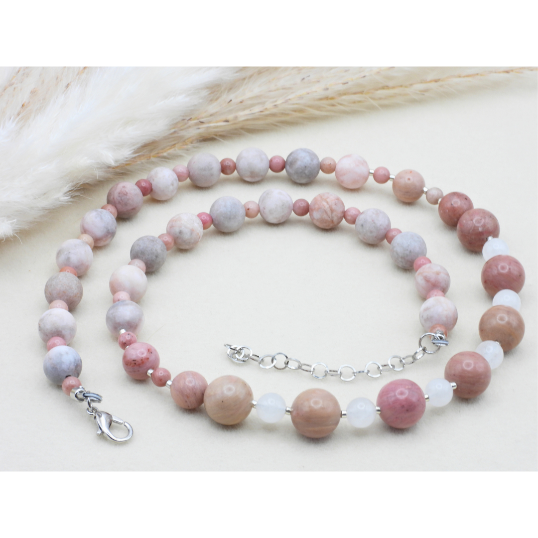 Rose Blush | Pink Zebra Agate & Rhodonite Necklace