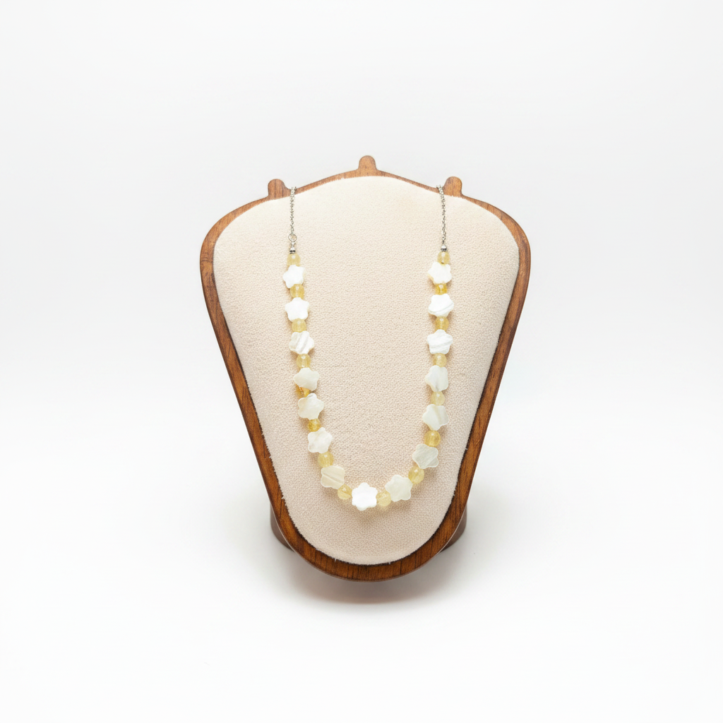 Citrine & Mother of Pearl Star Necklace - White Background